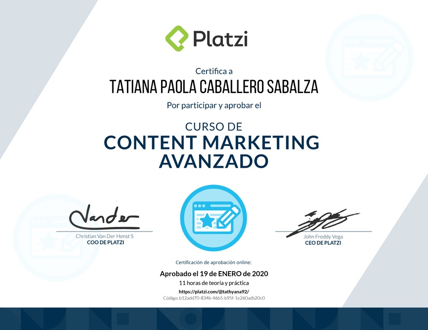 Diploma del Curso de Desarrollo de Estrategias de Content Marketing