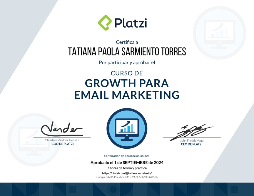 Diploma del Curso de Desarrollo de Estrategias de Growth para E-mail Marketing