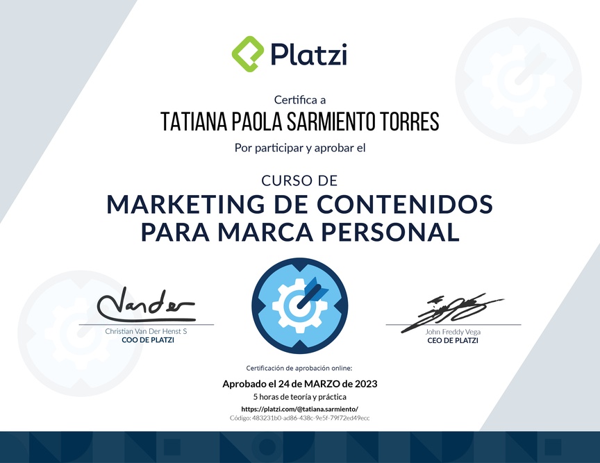 Diploma del Curso de Creación de Contenido para tu Marca Personal