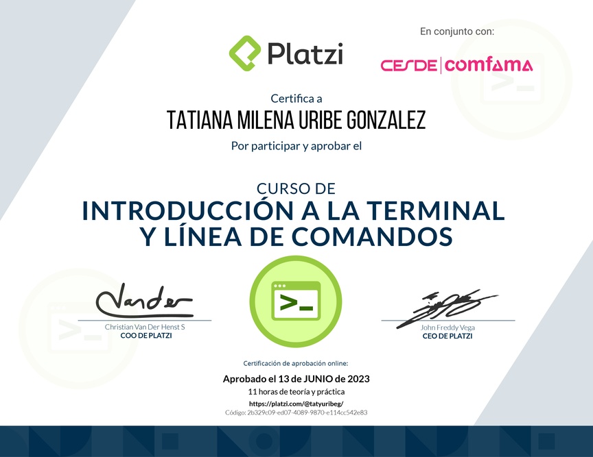 Diploma del Curso de Introducción a la Terminal y Línea de Comandos