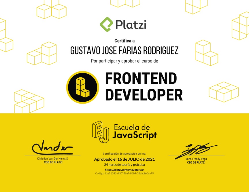 Diploma del Curso de Frontend Developer 2019