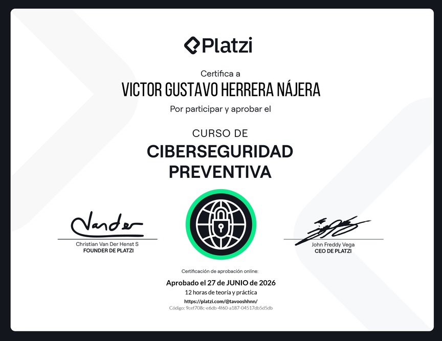 Diploma del Curso de Ciberseguridad Preventiva