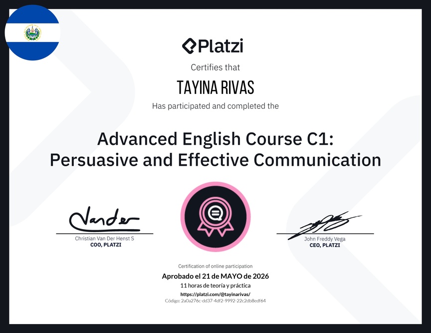 Diploma del Curso de Inglés Avanzado C1: Comunicación Persuasiva  y Efectiva