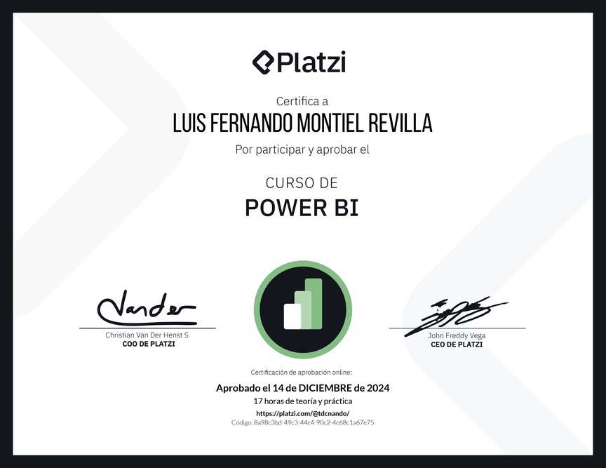 Diploma del Curso de Power BI
