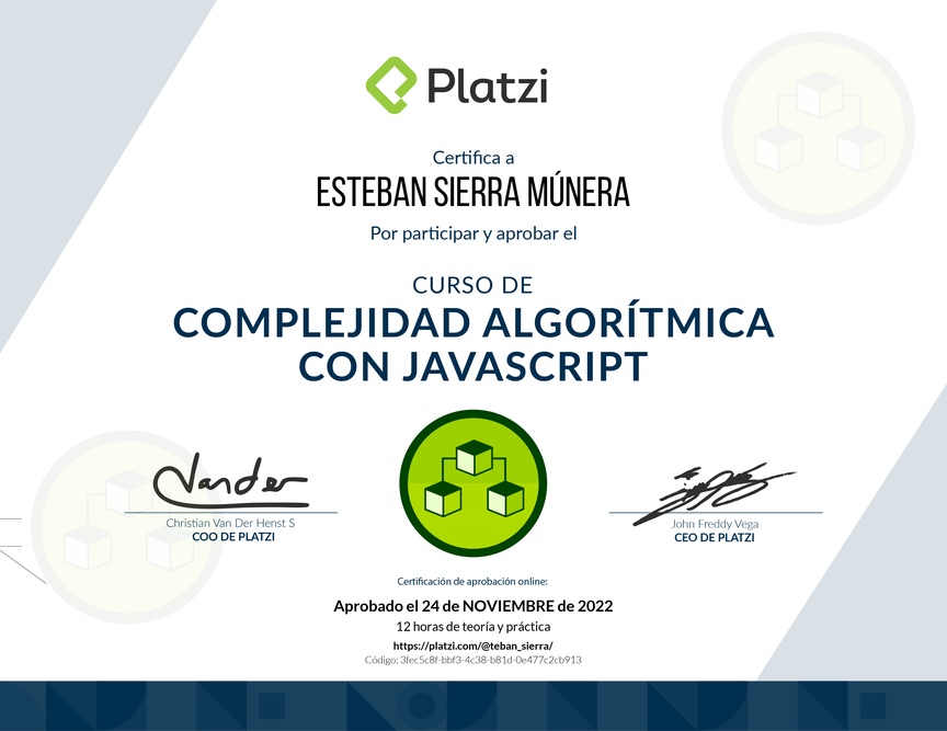 Diploma del Curso de Complejidad Algorítmica con JavaScript