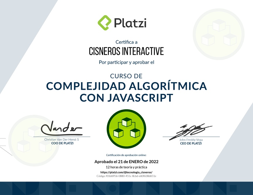 Diploma del Curso de Complejidad Algorítmica con JavaScript