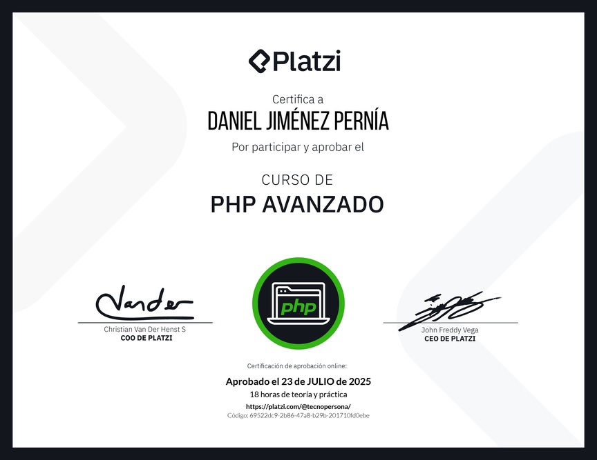 Diploma del Curso de PHP Avanzado