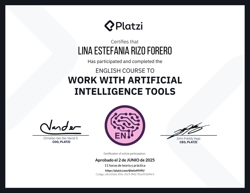 Diploma del Curso de Inglés para el Uso de Inteligencia Artificial