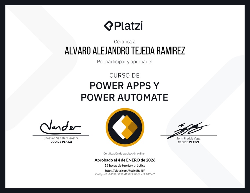 Diploma del Curso de Power Apps y Power Automate