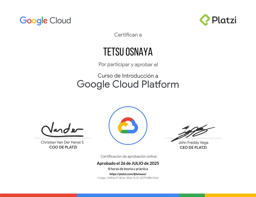 Diploma del Curso de Introducción a Google Cloud Platform