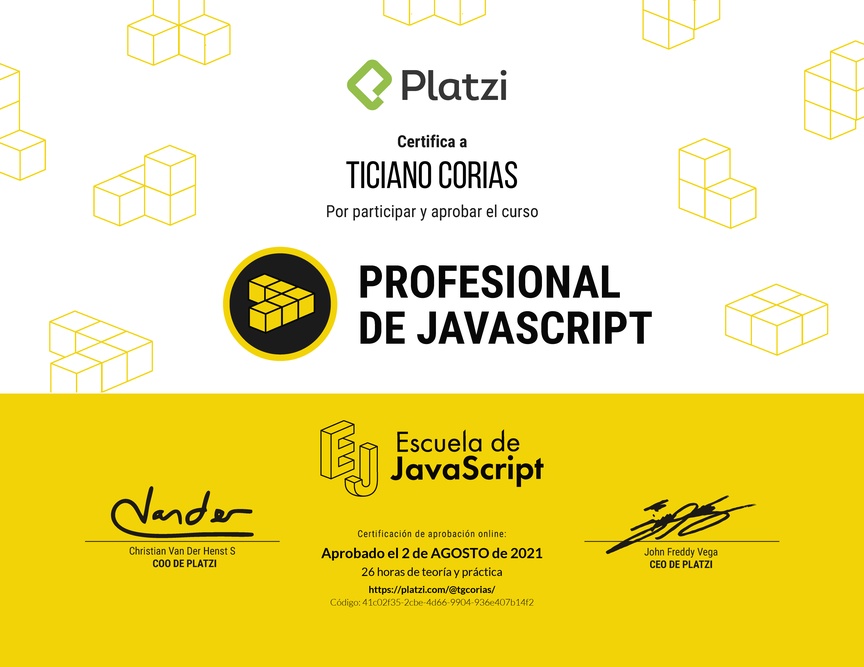 Diploma del Curso Profesional de JavaScript