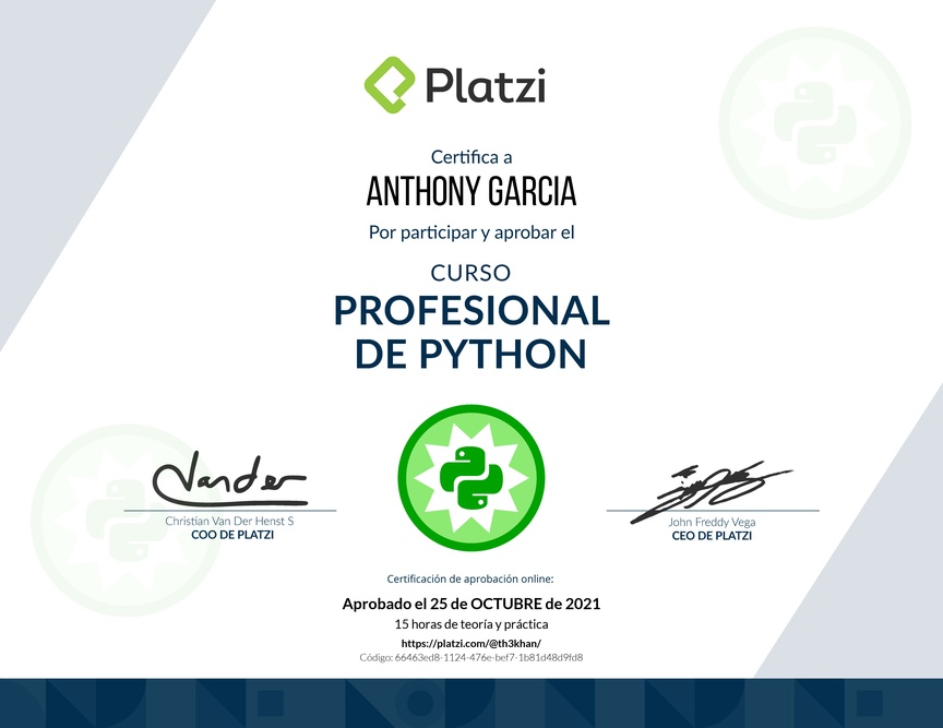 Diploma del Curso Profesional de Python
