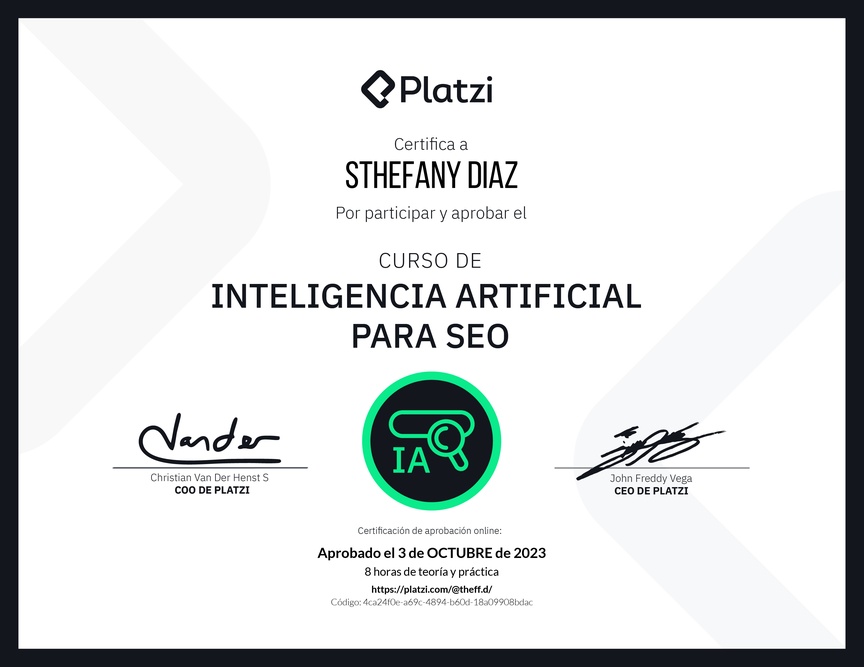Diploma del Curso de Inteligencia Artificial para SEO