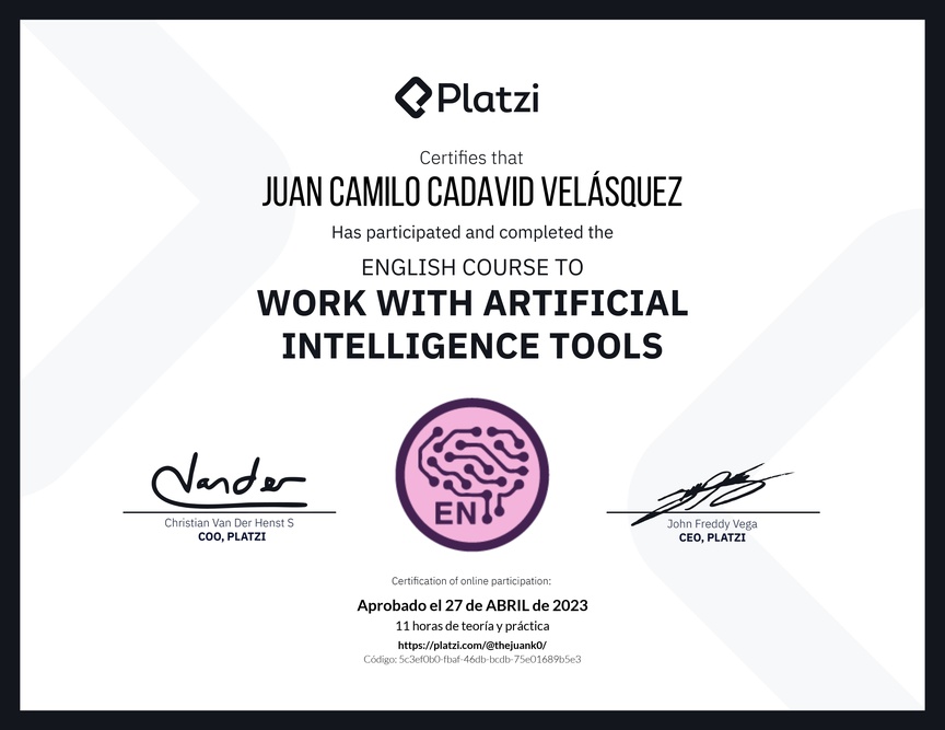 Diploma del Curso de Inglés para el Uso de Inteligencia Artificial