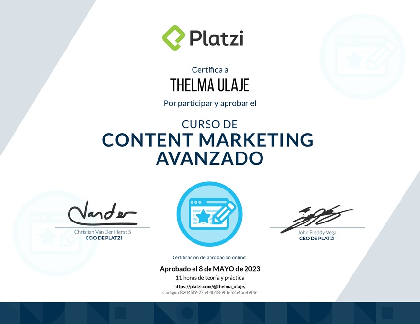 Diploma del Curso de Desarrollo de Estrategias de Content Marketing