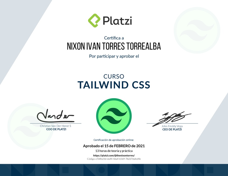 Diploma del Curso de Tailwind CSS 1