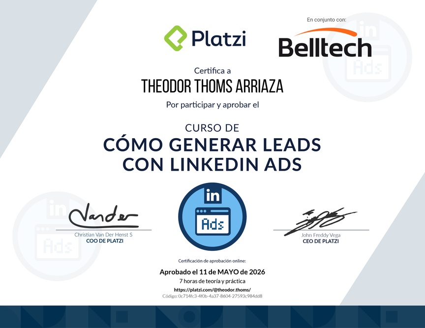 Diploma del Curso de Cómo generar leads con LinkedIn Ads