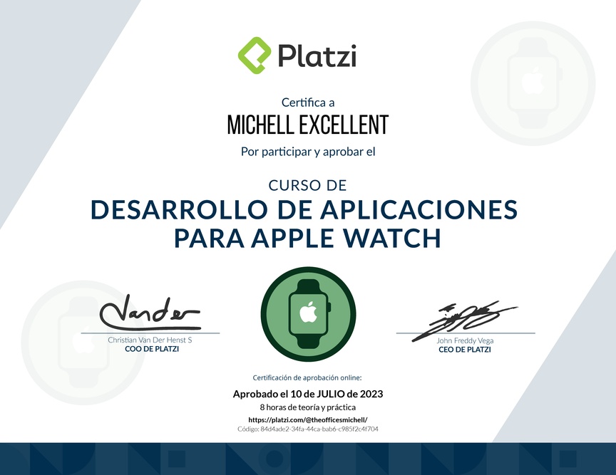 Diploma del Curso de Desarrollo de Aplicaciones para Apple Watch