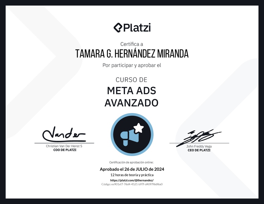 Diploma del Curso de Meta Ads Avanzado: Conoce Nuevas Funcionalidades