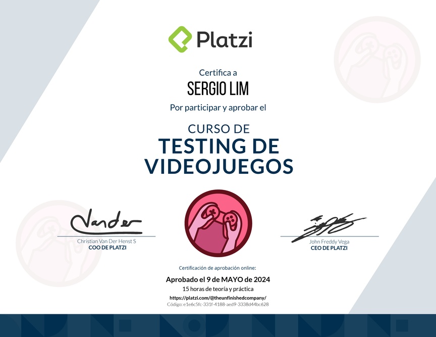 Diploma del Curso de Testing de Videojuegos
