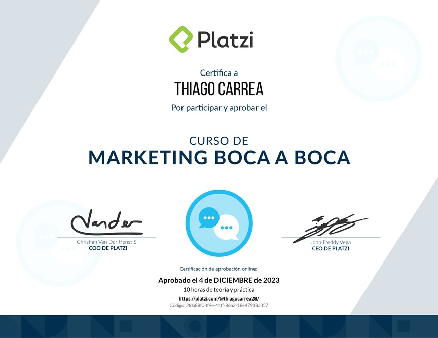 Diploma del Curso de Marketing de Boca a Boca