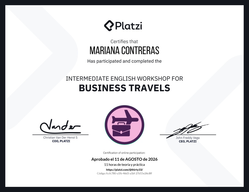 Diploma del Curso de Inglés Práctico para Viajes de Negocios