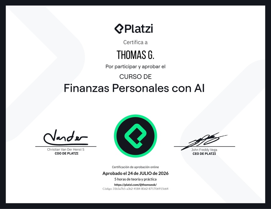 Diploma del Curso de Finanzas Personales con Inteligencia Artificial