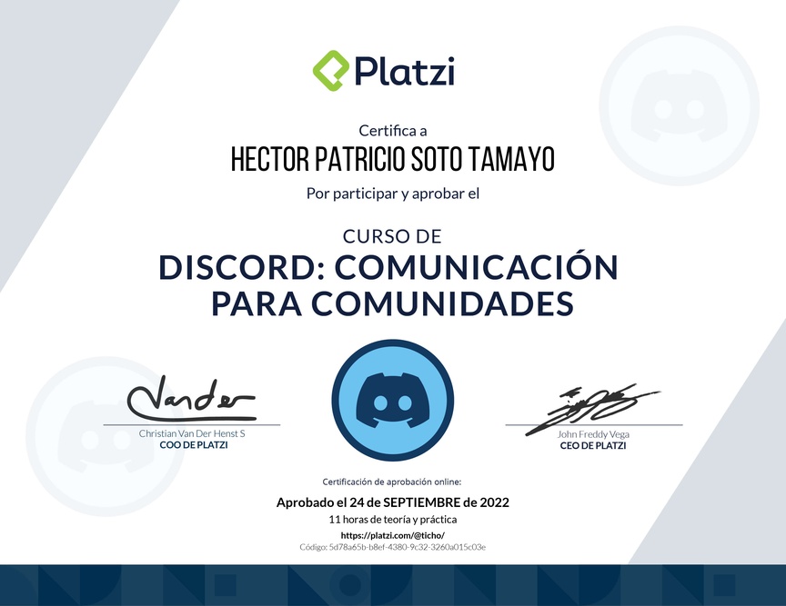 Diploma del Curso de Discord: Comunicación para Comunidades