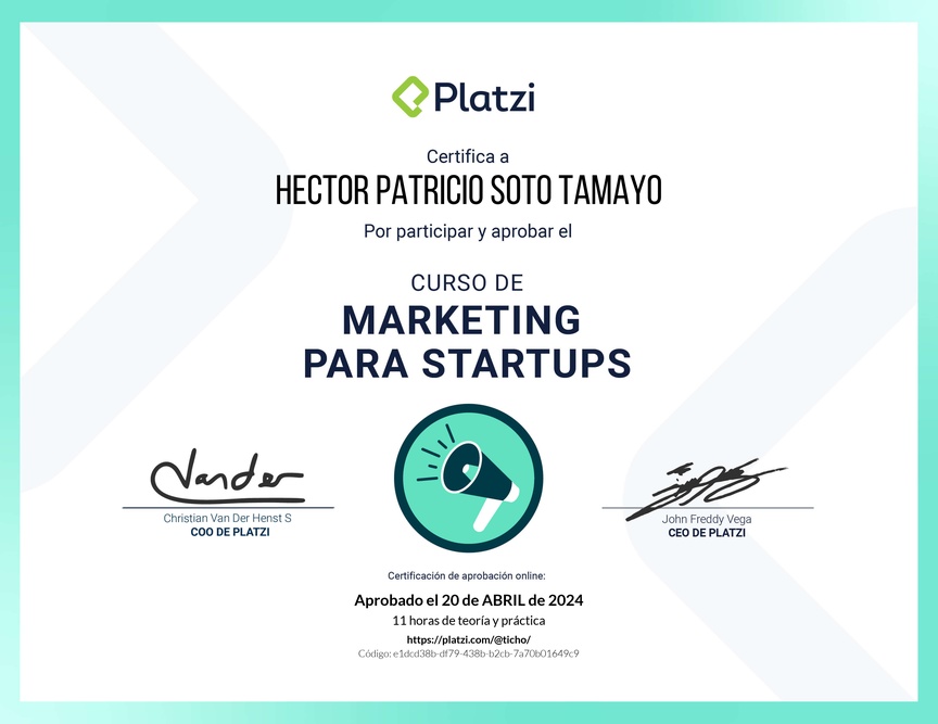 Diploma del Curso de Marketing para Startups