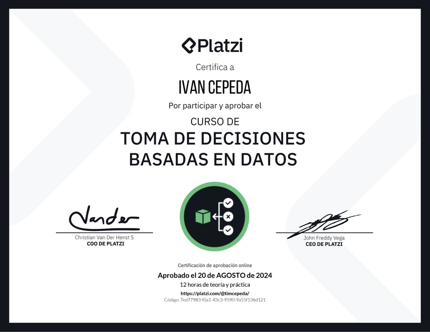 Diploma del Curso de Toma de Decisiones Basadas en Datos