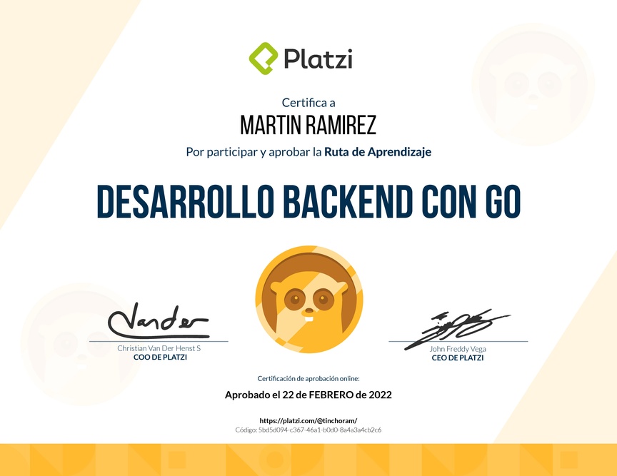 Diploma de la Ruta de Aprendizaje de Desarrollo Backend con Go