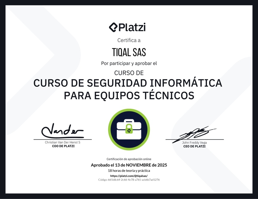 Diploma del Curso de Seguridad Informática para Equipos Técnicos