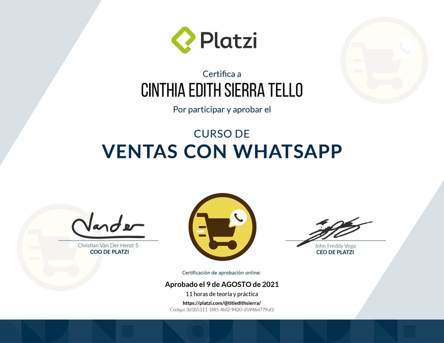 Diploma del Curso de Ventas con WhatsApp