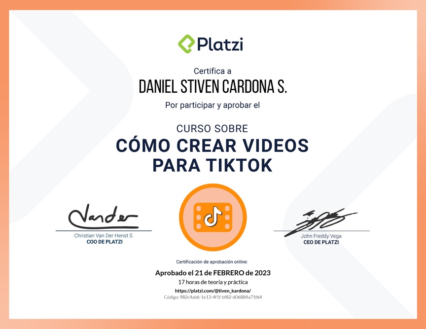 Diploma del Curso para Crear Videos Creativos en TikTok