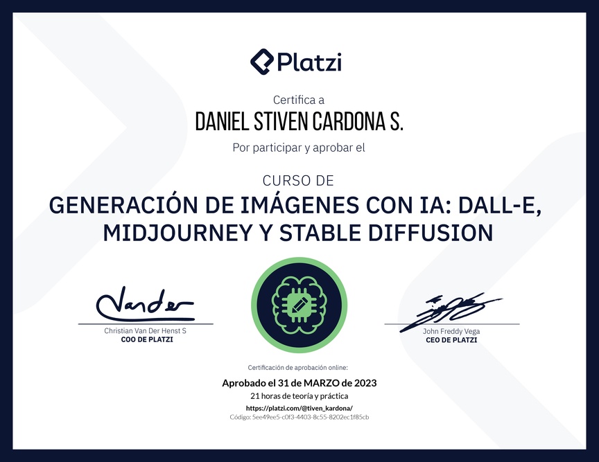 Diploma del Curso de Generación de Imágenes con IA: Dall-E, Midjourney y Stable Diffusion