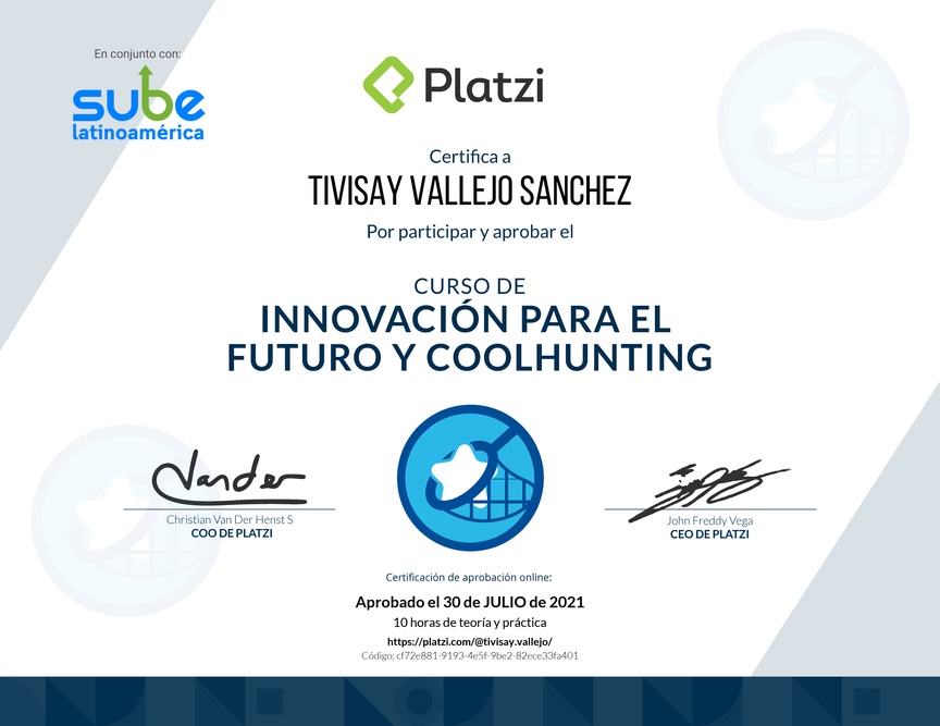 Diploma del Curso de Innovación para el Futuro y Coolhunting
