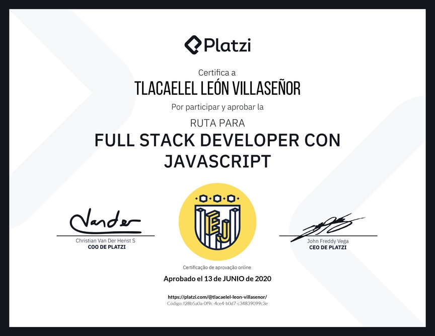 Diploma de la Ruta de Aprendizaje de Full Stack Developer con JavaScript