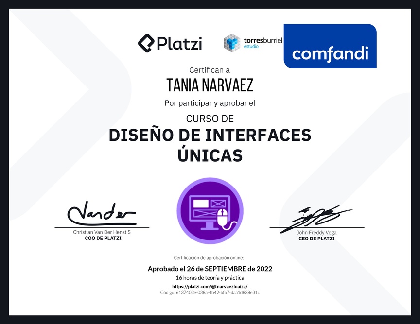 Diploma del Curso de Diseño de Interfaces Únicas