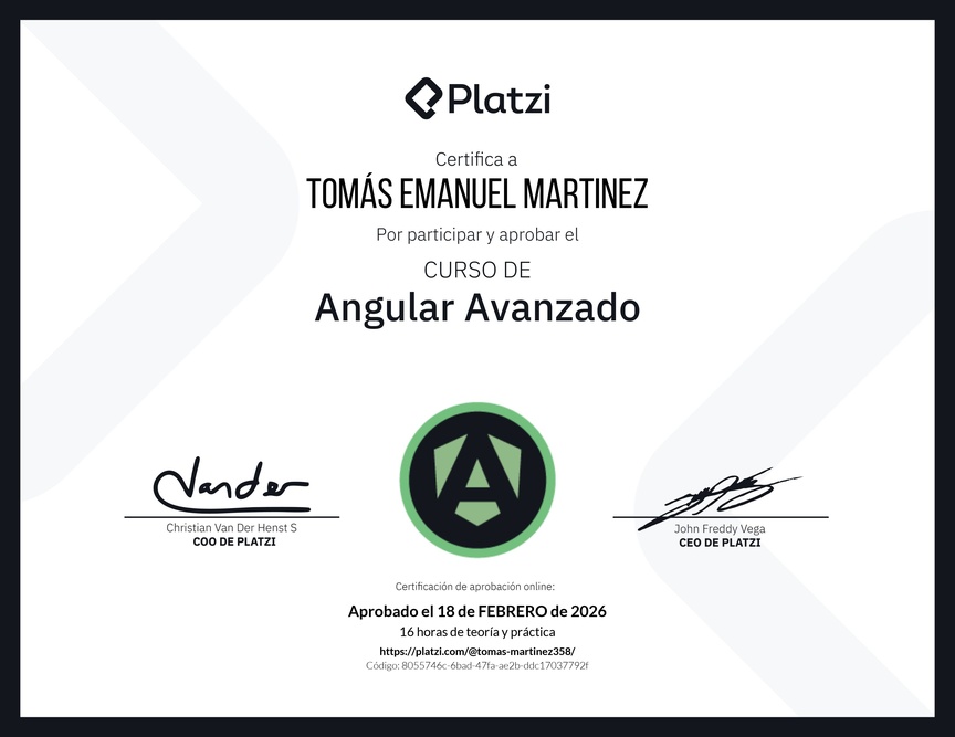 Diploma del Curso de Angular Avanzado