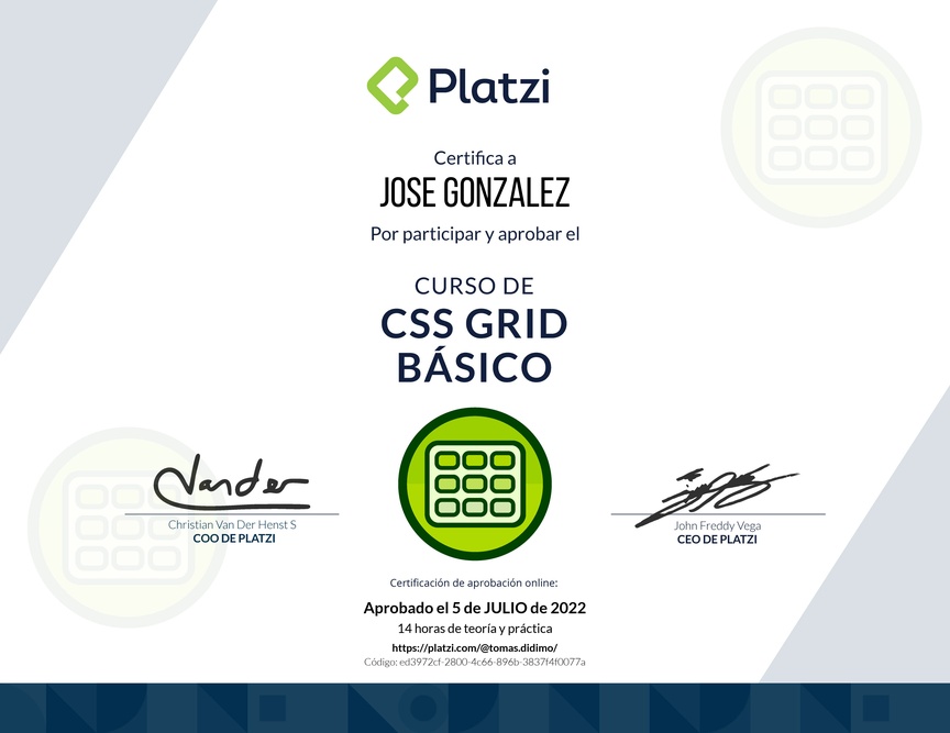 Diploma del Curso de CSS Grid Básico