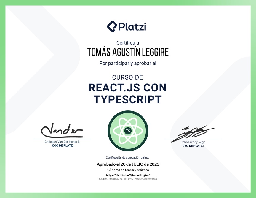 Diploma del Curso de React.js con TypeScript