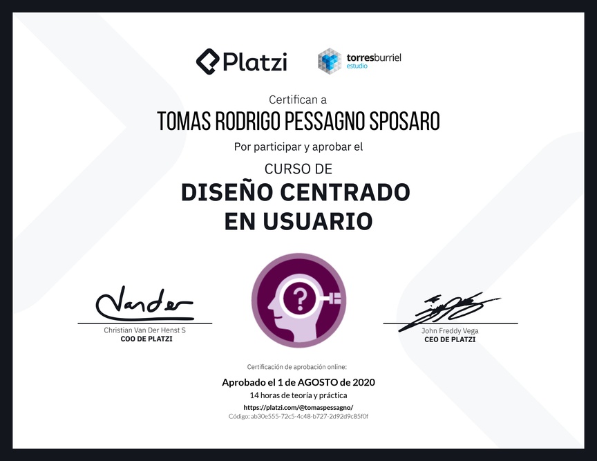 Diploma del Curso de Diseño Centrado en Usuario