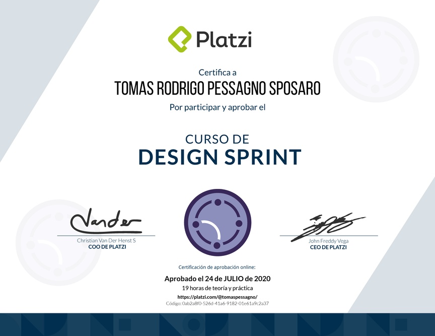 Diploma del Curso de Design Sprint Aplicado