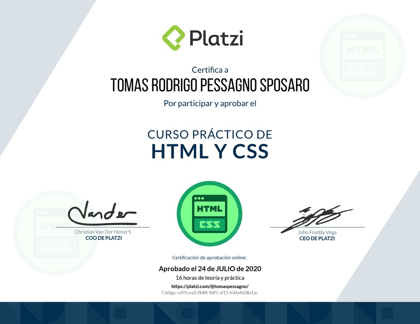 Diploma del Curso Práctico de HTML y CSS