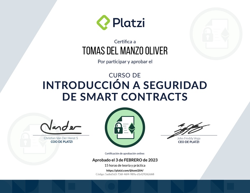 Diploma del Curso de Introducción a Seguridad de Smart Contracts