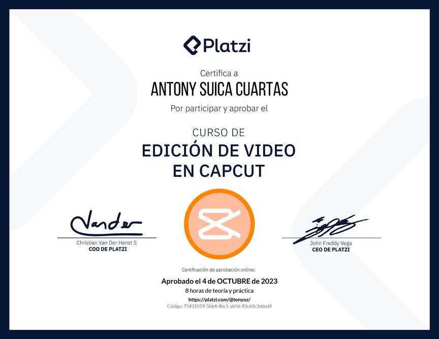 Diploma del Curso de Edición de Video con Capcut