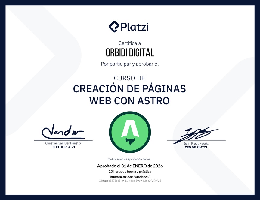 Diploma del Curso de Creación de Páginas Web con Astro