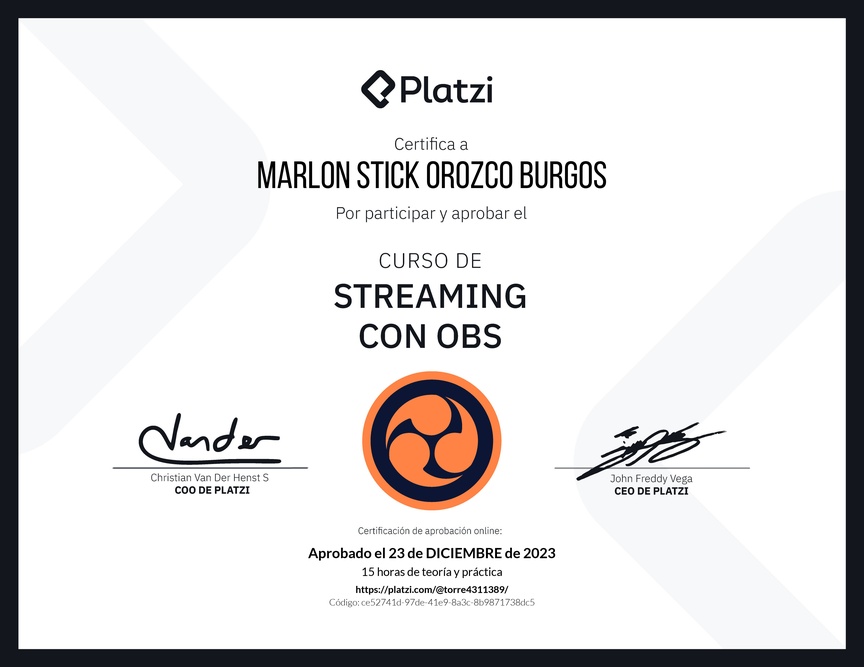 Diploma del Curso de Streaming con OBS
