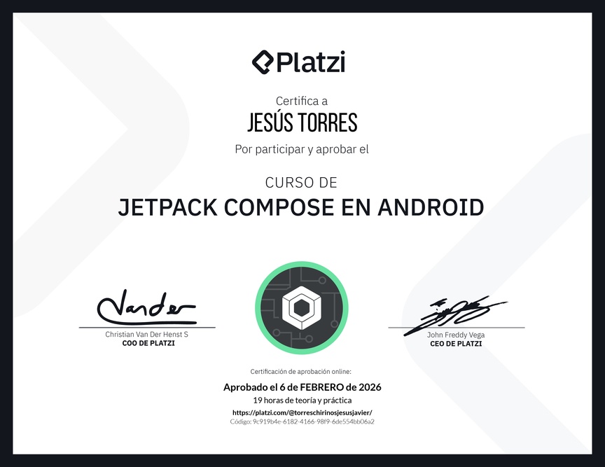 Diploma del Curso de Jetpack Compose en Android