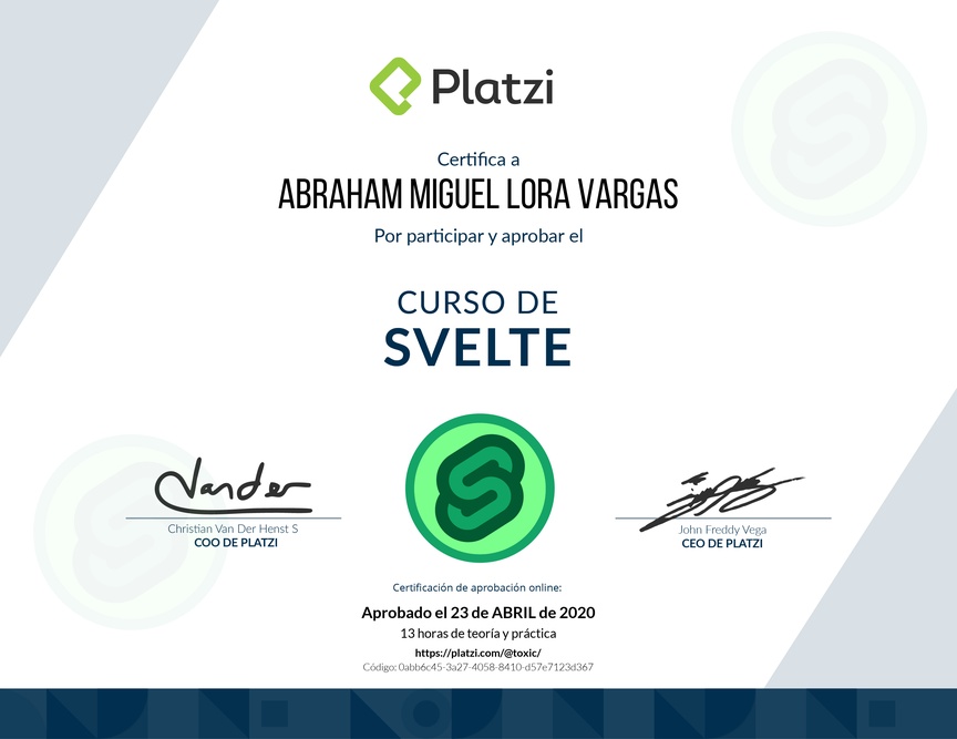Diploma del Curso de Svelte